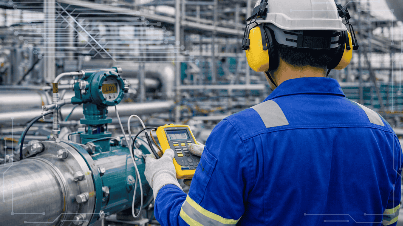 Certified instrumentation technician inspecting industrial control systems